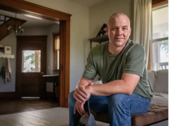 Veteran sitting in livingroom