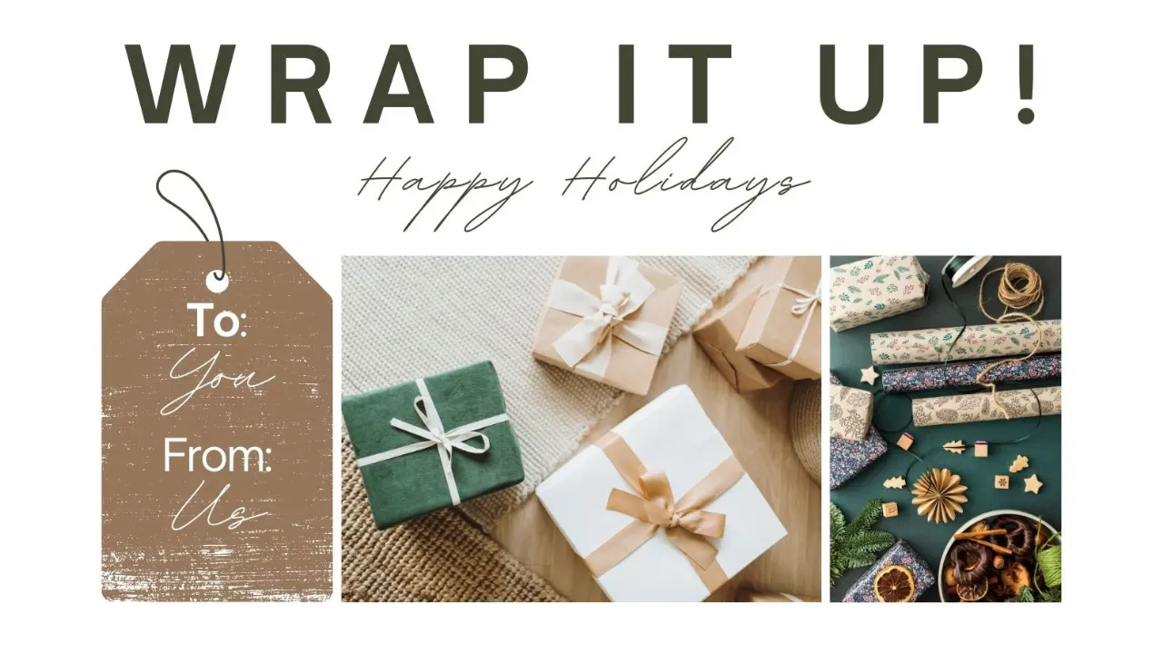 Wrap It Up Holiday banner - wrapped boxes and wrapping supplies