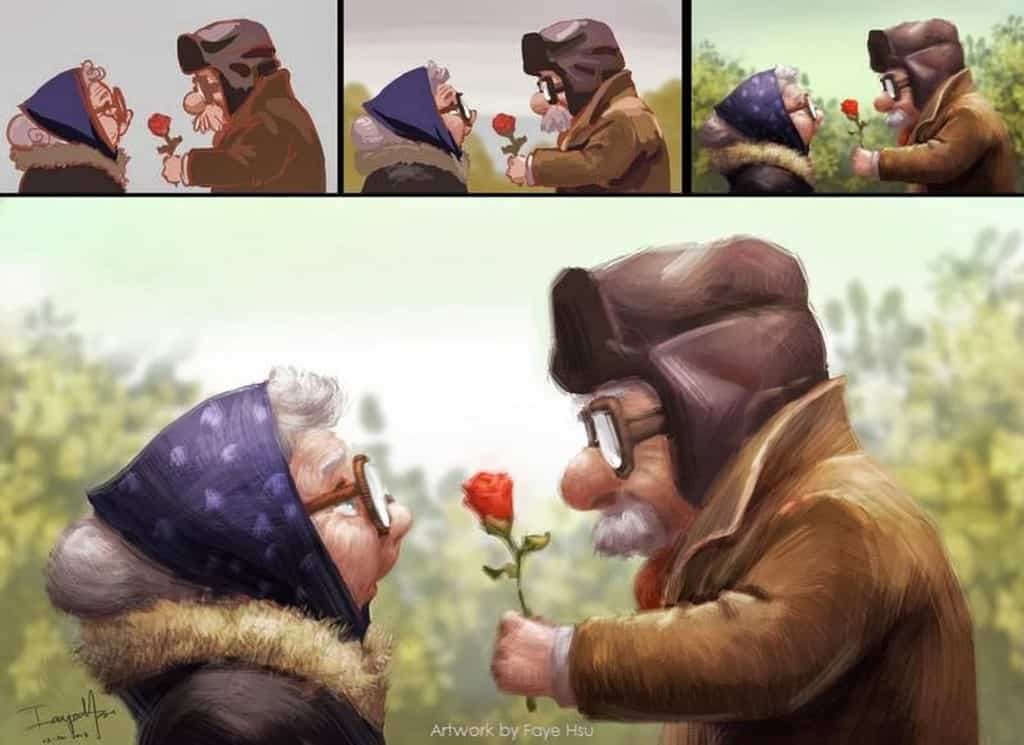 Old Couple with Rose by Faye Hsu
